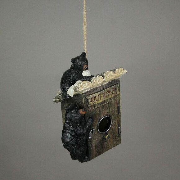 Black Bear Cubs On Outhouse Polyresin Hanging Birdhouse Outdoor Lodge Decor - Picture 4 of 5